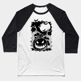 Halloween Pumpkin with Full Moon and Bats Graphic Baseball T-Shirt